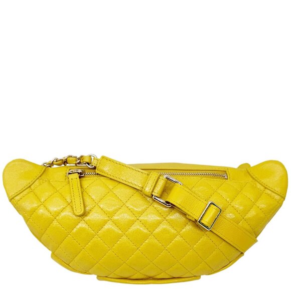 Chanel  Crumpled Glazed Lambskin Quilted Leather Waist Bag Yellow - Picture 1 of 14
